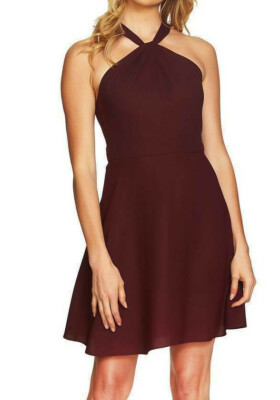 Cece ~ Burgundy Red Twist Neck Keyhole Lace Back A-Line Party Dress 10 NEW  $138 | eBay