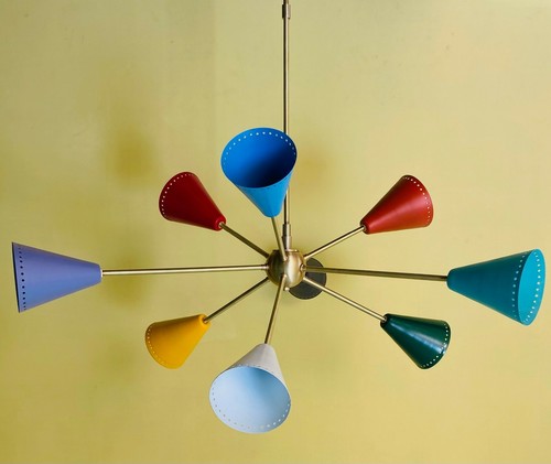 Misura Enorme Cono Sputnik Ottone Lampadario Multicolore 9 Bracci Décor Luci - Foto 6 di 6