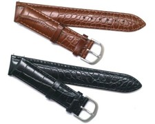 20mm 21mm Black or Brown Crocodile Grain Leather Water Resistant Men Watch Band