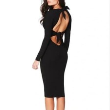 Nookie Cleo Long Sleeve Midi Dress Black NEW
