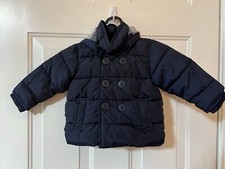 Baby Gap Boys Peacoat Puffer Coat Removable Hooded Jacket Navy SZ 12-18 Months