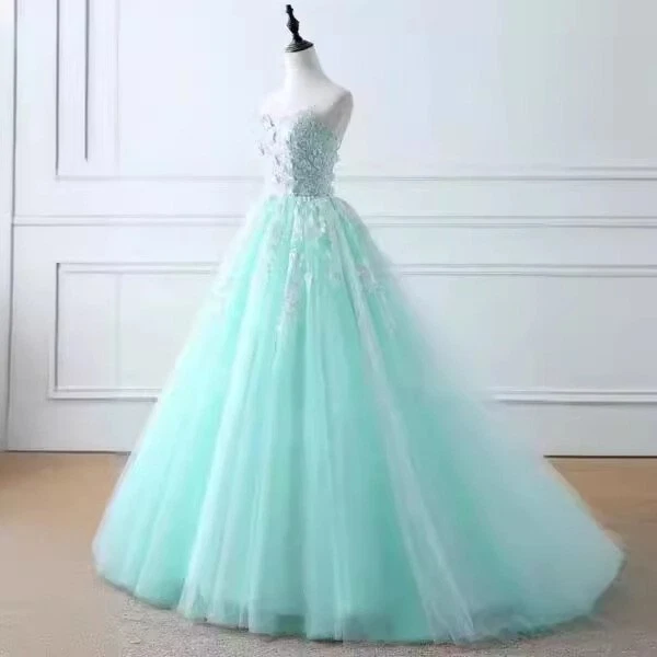 Sweetheart Puffy Tulle Prom Dress | Lace Applique Long Graduation Gown for Teens - Image 4 of 4