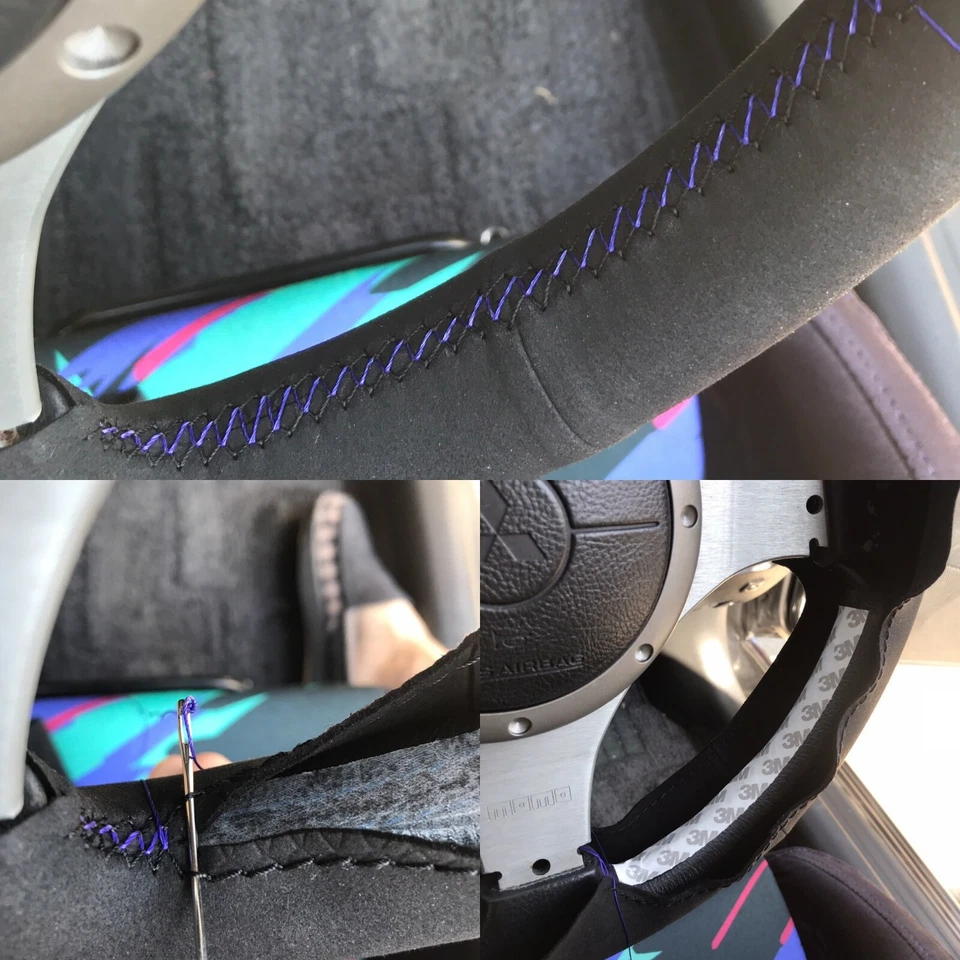 Costuras NEGRAS para Subaru WRX STI volante envolvente gamuza 2008-2014 Foto 2 de 2