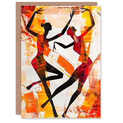 Two Dancers in Abstract Artwork Red Orange Bold Greeting Card Birthday Him Her