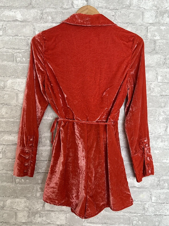 Mameluco Free People Viola S Coral Terciopelo Triturado Manga Larga Cuello Foto 3 de 4