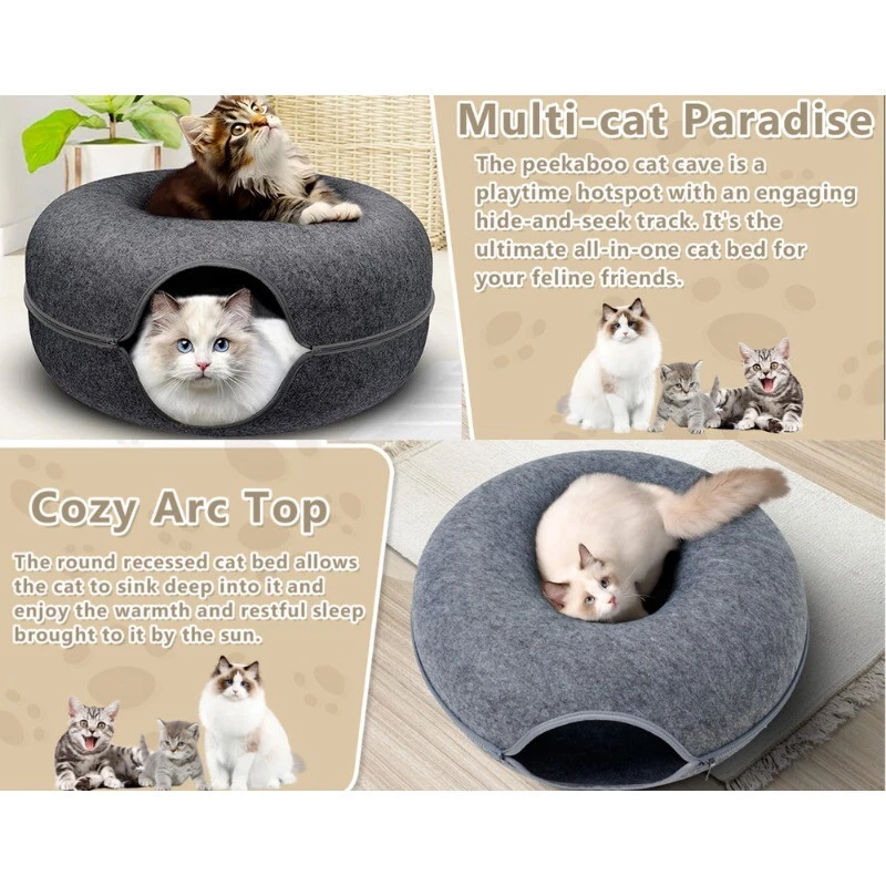 Cat Cave EXTRA LARGE Cat Tunnel Bed Indoor Cats,Cat Donut 24x24x11'' with 3 Toys - Image 2 of 4