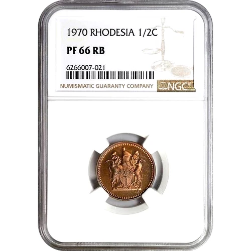 1970 Rhodesia 1/2 Cent, NGC PR 66 RB, Scarce Red Brown Proof Issue