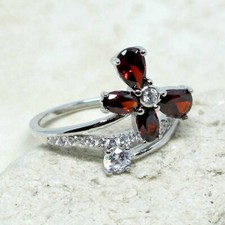 BEAUTIFUL GARNET RED BUTTERFLY 925 STERLING SILVER RING SIZE 5-10