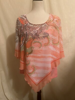 B.L.E.U. Top Sz.L Silky Flowy Overlay Angel Wing Style Peach