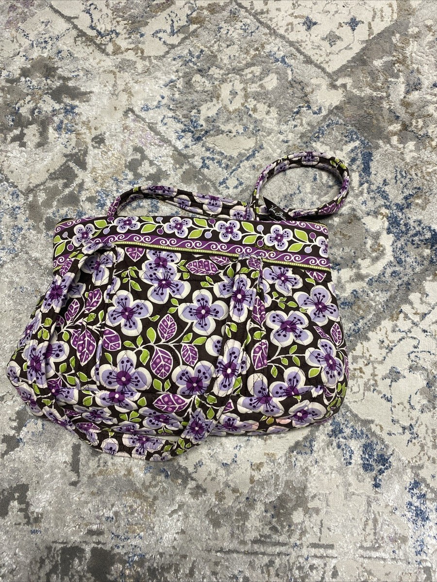 Vera Bradley Tote Handbag Purple Plum Petals Floral Pattern Snap