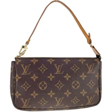 Louis Vuitton Monogram Pochette Accessoires Leather Fabric Brown Handbag 3571