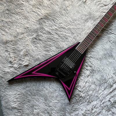Black E-Alexi Alexi Pink Sawtooth V Shape Electric Guitar