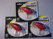 3 NEW STORM Arashi  SQUARE bill  2-1/8"  1/2 oz Dives 3 ft SILENT red crawdad