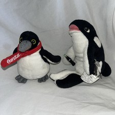 Coca Cola Black White Whale  Penguin Bean Bag Plush Toy 1998 North Pole Series