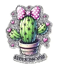 5 Pc - Stuck On You Cactus - Acrylic Flatback Charms - Badge Reels Crafts