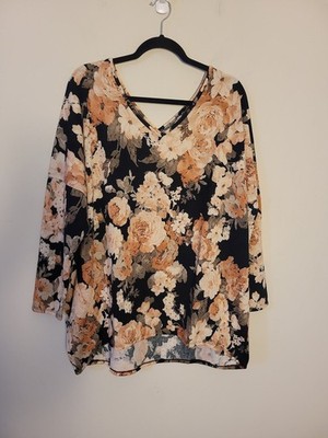 Dear Scarlett Soft Terry Double V-neck Hi-Low Dropped Shoulder Top Sz 2X
