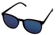 Perry Ellis Mens Sunglass Black Plastic Square, Blue Flash Lens PE57 1
