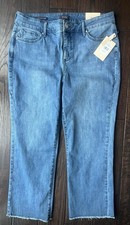 NYDJ Jeans Women's Sz 14 Marilyn Cool Embrace Frayed Hems Blue Wash Lift Tuck