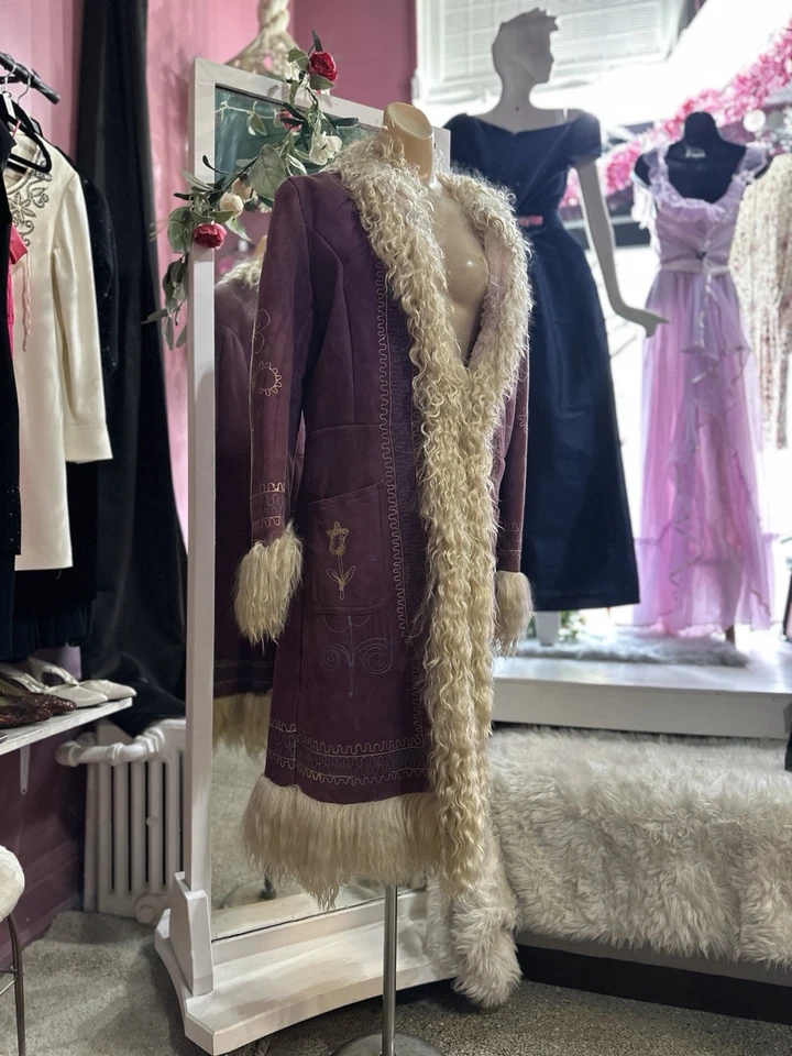 Vintage 70s Penny Lane Afghan Sherpa Coat Embroidered Hippy As Is XS/S/M - Image 4 of 4