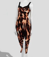 Rachel Roy Women's Orange Lined Animal Print Sheath Midi Dress Size L