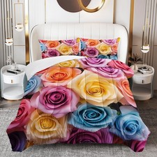 Colourful Rose Comforter Set Full Size, 3 Pieces Pink Flower Printed Pattern ...