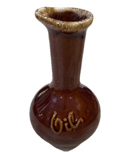 Vintage Hull Pottery Brown Drip Glaze Oil Cruet  4.5" x 7" Made in USA