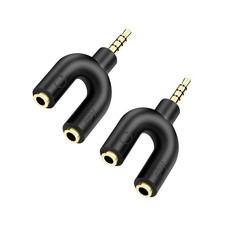 2 Pack Headset Splitter Adapter U Shape 3.5mm 1 Male to 2 Female Audio Converter