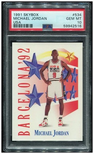 Michael Jordan PSA 10 Gem Mint 1991 Skybox #534 Dream Team Barcelona 92 USA Card