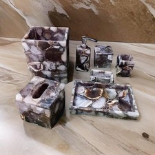 Handcrafted Agate Bathroom Accessory Set Luxury Crystal Vanity Organizer