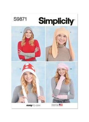 SIMPLICITY Schnittmuster 9871 Misses Damen Mützen, Handwärmer Gr. S-L