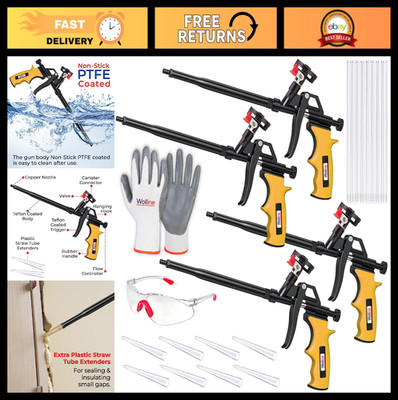 4 Pack Foam Insulation Gun Set with 16 Nozzles, Teflon-Coated Spray Applicator