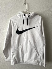 Nike Dri-Fit Fleece Pullover Hoodie White Logo Mens Small Excellent