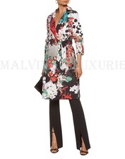 ROBERTO CAVALLI COAT FLORAL PRINT GABARDINE LONG JACKET BELTED 2,025 IT 38 US 2