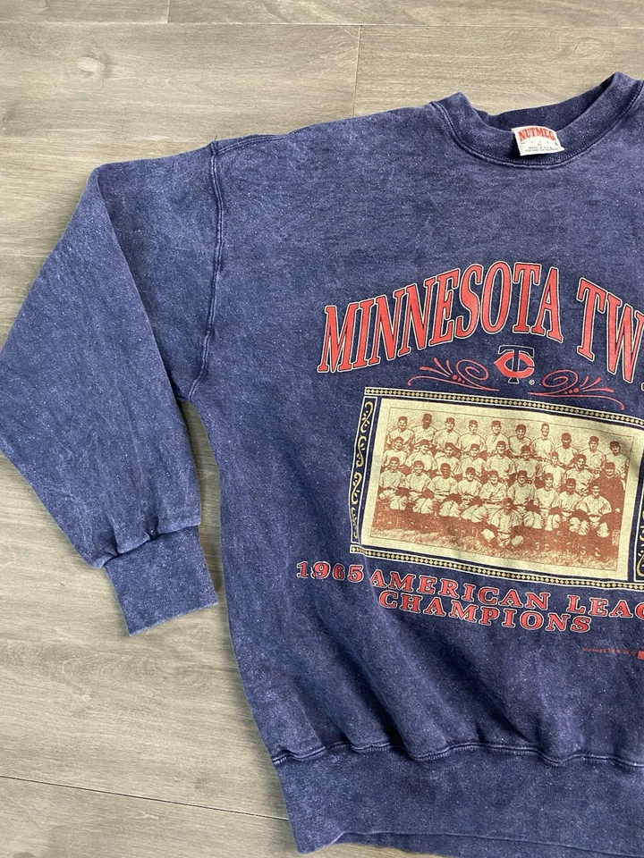 1992 年明尼苏达双胞胎肉豆蔻复古圆领运动衫尺寸 Xl 酸洗 MLB 美国职棒大联盟 — 第 2/4 张图片