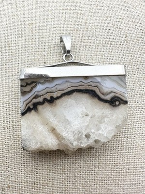 Silver Tone Lace Agate Druzy Pendant 