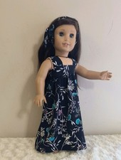 DRESS~Long floral with headband~handmade for 18"AmericanGirl or similar doll