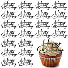 Weysat 30 Pcs Black Mirror Acrylic Cupcake Toppers Happy Birthday Cake Decora...
