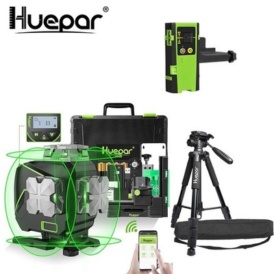 Huepar 4D Laser Level Self-leveling & LCD Screen Remote Control+Receiver+Tripod
