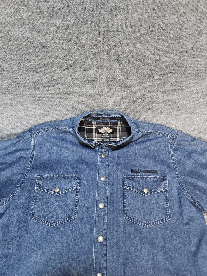Harley Davidson Lone Wolf Flannel Lined Jean Shacket Mens 2XL XXL Blue - Image 2 of 4