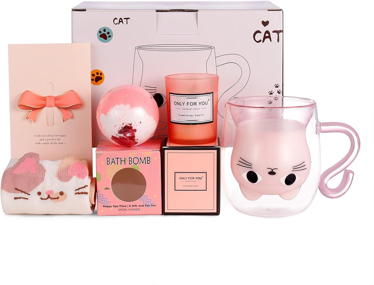 Set Confezione Regalo Donna Tazza Gatto, Doppia Parete Vetro, Da Caffe, Idee Reg