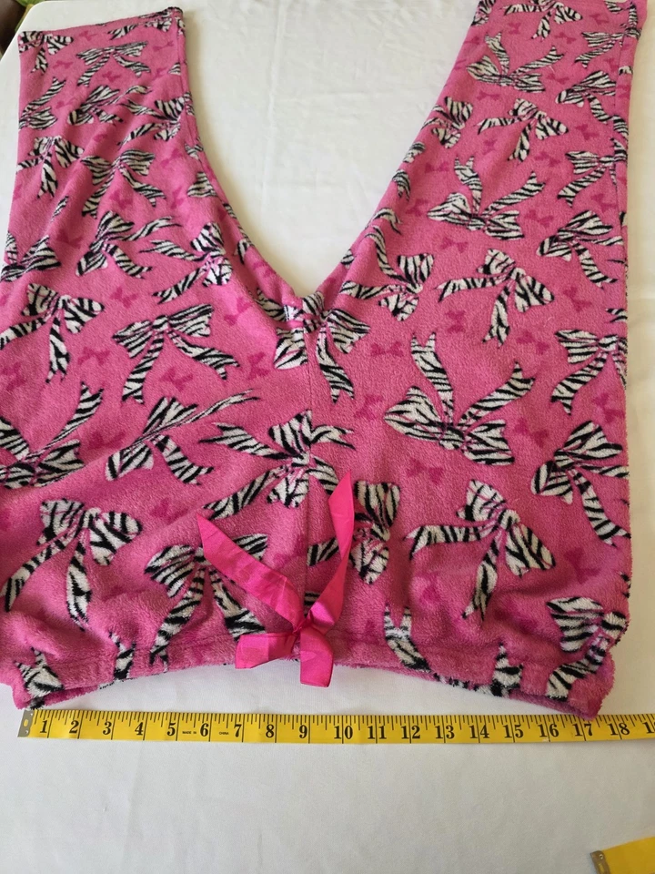 Bobbie Brooks 睡衣 热粉色 带斑马蝴蝶结 抓绒睡衣裤。 2X — 第 3/4 张图片