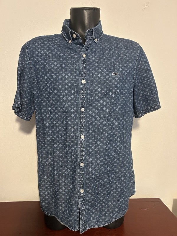 Vineyard Vines Shirt Mens Medium Blue Seagull Bird Buttom Up Slim Fit Whale M