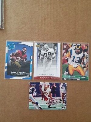 Football Stars Ex-nrmt 4 card lot/Samaje Perine RC/Brian Mitchell(FLAWS!)