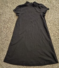 Everlane Weekend Swing Dress Size Small Black Mock Neck Cap Sleeves Cotton Knit