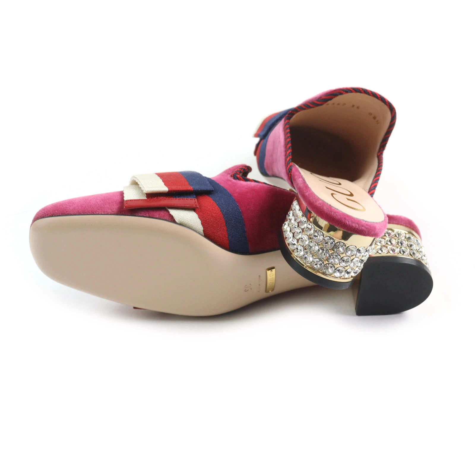 GUCCI 496562 Web ribbon bijou square toe velor mule sandals pink 35 and storage thumbnail 7