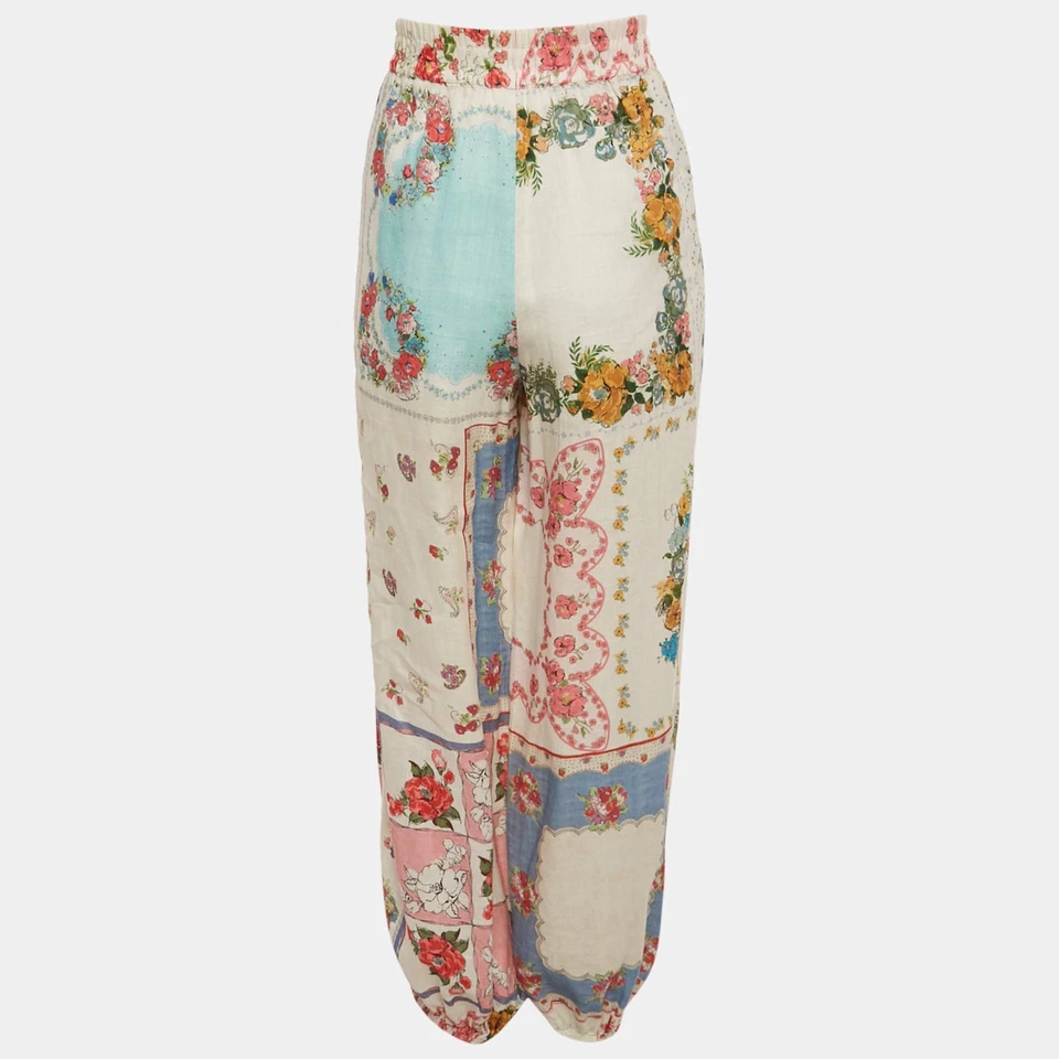 Zimmermann Multicolor Floral Print Clover Patchwork Linen Cuffed Trousers M - image 2 of 4