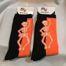 2 Pair SKELETON Halloween UNISEX Socks Shoe Size Mens 7-12 Womens 9-13 FreeShip
