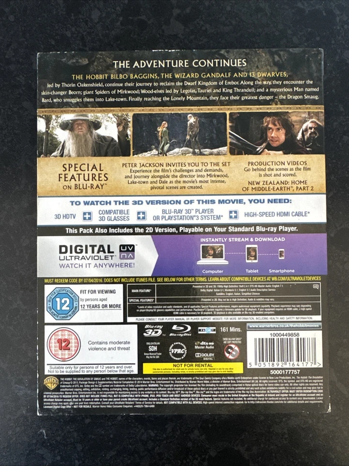 The Hobbit: The Desolation of Smaug  Blu Ray 3D + Blu Ray + Slipcover - NEW - Image 2 of 4