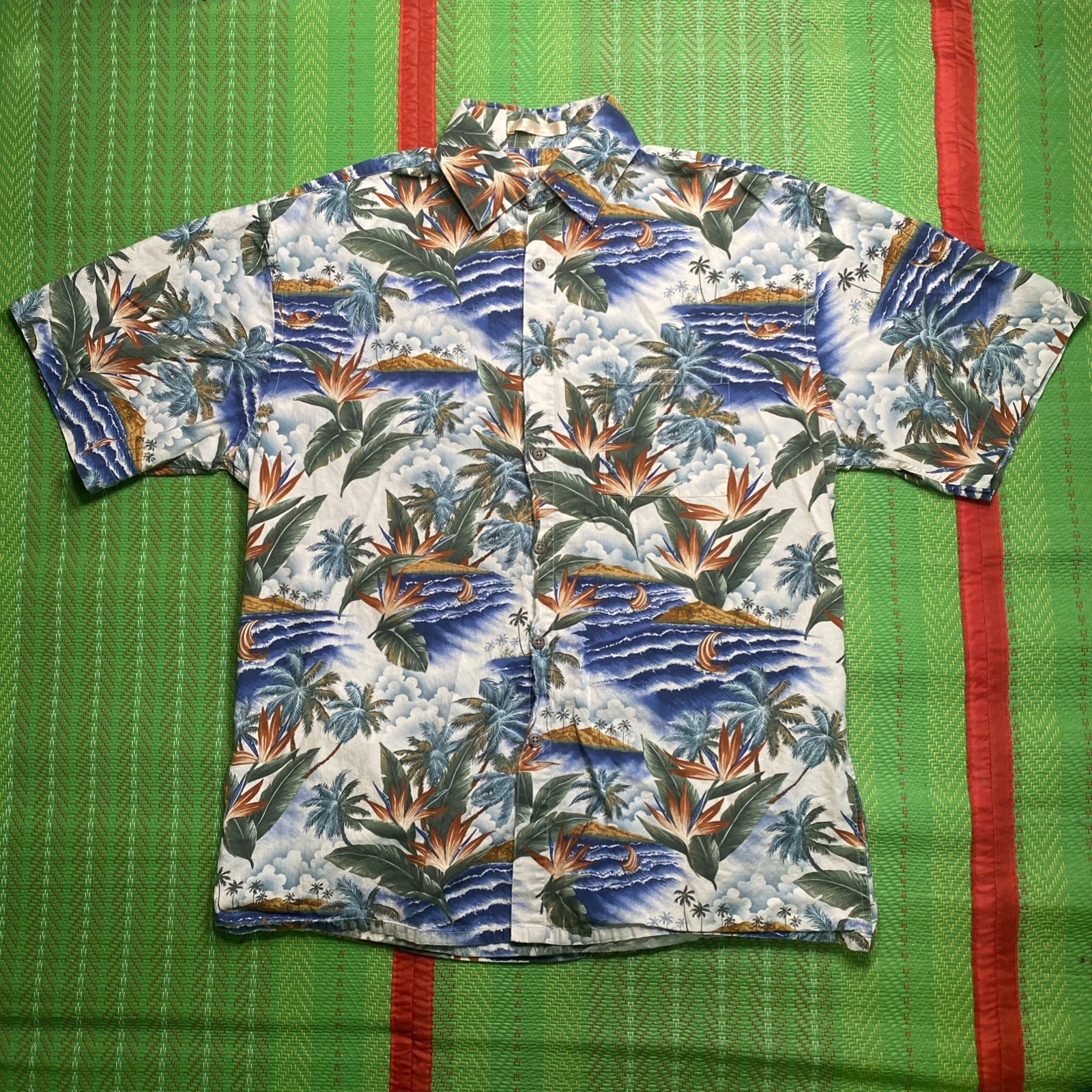 CAMPIA MODA HAWAIIAN SHIRT Mens Medium Vintage Island and Floral Short Sleeves