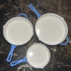 Set 3 Bruntmor Enameled Cast Iron Skillets 8, 10, 12in Blue Nonstick Pans New!